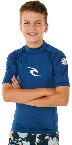 2026 Rip Curl Junior Waves UPF Short Sleeve Rash Vest 136BRV - Light Navy